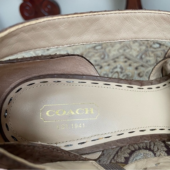 Coach Fawn Light Brown Snakeskin Embossed Leather Strappy Heels Open Toe Size 11 - Picture 8 of 10